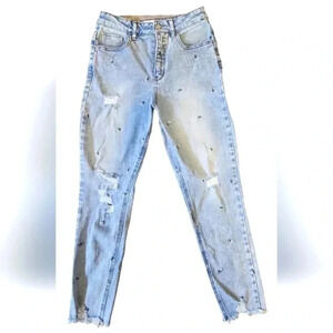 TINSELTOWN Womens High Rise Distressed Daisy Embroidered Jeans Size 3 - …